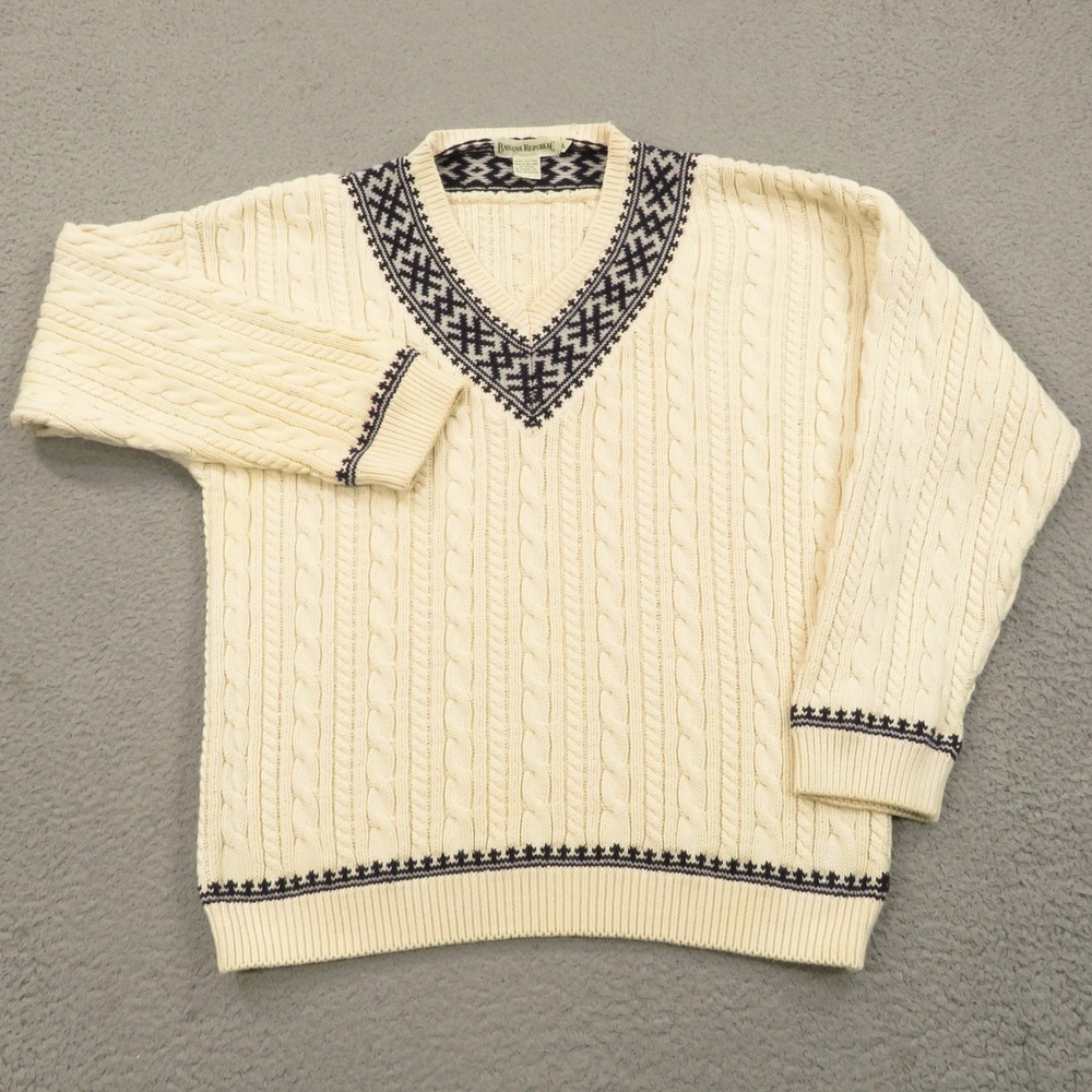 Vintage Banana Republic Sweater Mens Large Cable Knit Varsity Tennis Cricket 80s